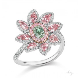 Argyle Pink and Green Diamond Flower Ring