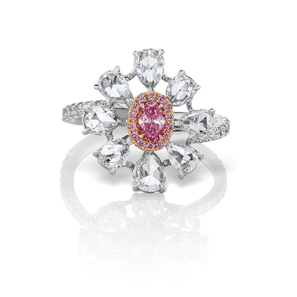Argyle Floral Ring with a 0.20ct Oval Argyle 5P VVS1