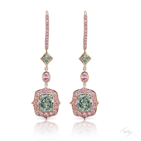 Oval Argyle Pink and Fancy Green Diamond Earrings