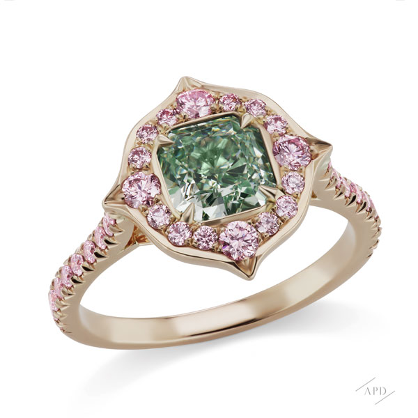 Green and Pink Diamond Ring