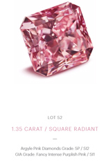1.35 carat - square radiant - Fancy Intense Purplish Pink - SI1 