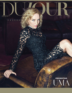 september issue of dujour magazine featuring Uma Thurman